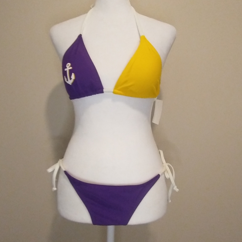 NWT Vibrant Purple and Yellow With Anchor Bikini Set
